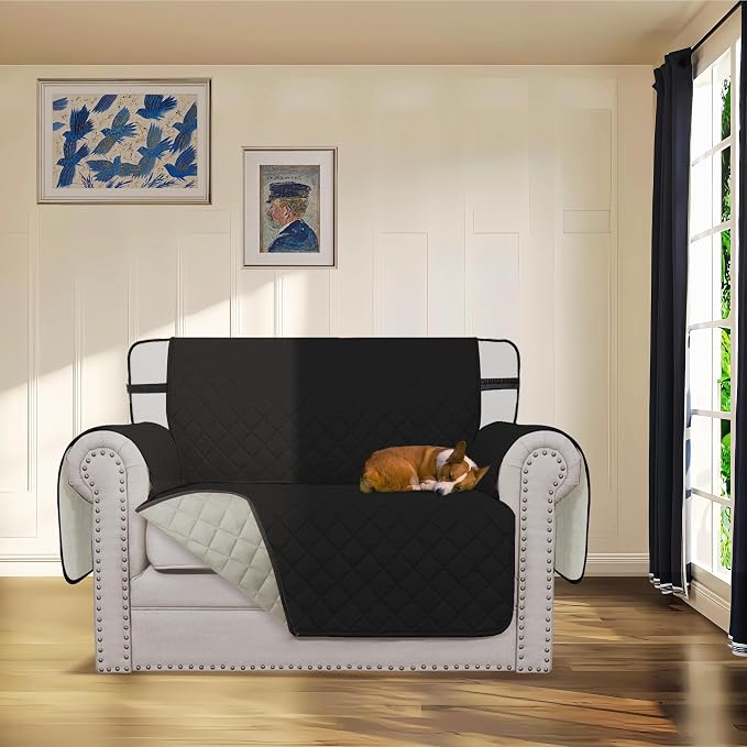 Easy-Going Reversible Couch Cover, Chair 30 in, Black/Beige | Machine Washable Slipcover For Dogs, Water Resistant Furniture Mat For Living Room, Non-Slip Sofa Cover, Pet Friendly