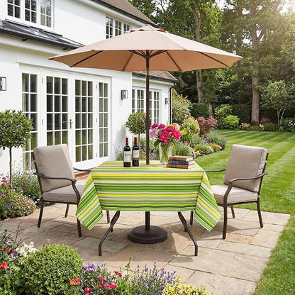 Poise3EHome Square Outdoor Tablecloth with Umbrella Hole and Zipper,Green Stripe 60x60 Inch,Polyester SpillProof Washable Table Cloth for Spring Summer Patio Garden Poolside Picnic Camping BBQS