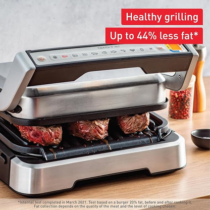 T-fal, Electric Grill, OptiGrill 4in1, Stainless Steel, 9 Automatic Cooking Modes, Intelligent Grilling Rare to Well-Done, 1800 Watts, Nonstick Removable Plates, Dishwasher Safe, Indoor, Silver