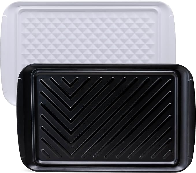 Grilling Prep and Serve Trays, BBQ Tray for Raw and Cooked Food, Melamine Marinating Serving Platter and Grill Tray for Outdoor, Parties and BBQ, Food Trays, Set of 2, Black and White