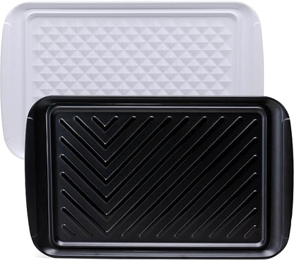 Grilling Prep and Serve Trays, BBQ Tray for Raw and Cooked Food, Melamine Marinating Serving Platter and Grill Tray for Outdoor, Parties and BBQ, Food Trays, Set of 2, Black and White