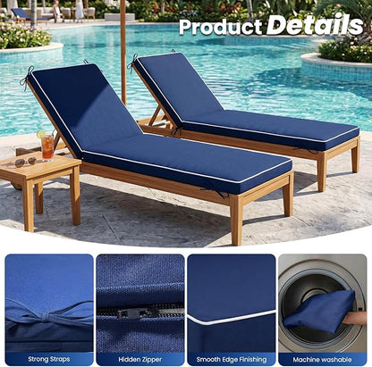 Chaise Lounge Cushions Outdoor, Water-resistant and Fade-Resistant Patio Lounge Chair Cushions, Furniture Replacement Cushions Ideal for Pools, Gardens and Balconies, 72" x 21" x 3",Navy Blue