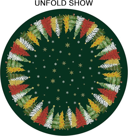 Sweetshow Xmas Trees Table Cloth Round 70 Inch Polyester Table Cover | Green Xmas Table Cloth Round White Snowflake Tablecloth Washable Stain and Wrinkle Xmas Round Table Cover for Dining Picnic