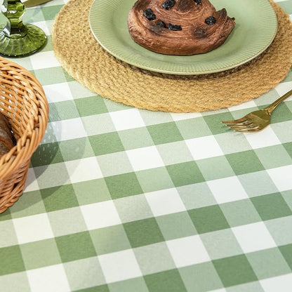 Green and White Gingham Tablecloth, Spring Plaid Waterproof Table Cover for Easter, Indoor Dining, Kitchen Table, Garden Picnic, Washable Rectangle Tablecloth for Home Use, 60" Round