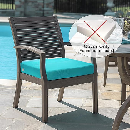 NettyPro Patio Chair Seat Cushion Covers Set 4, Waterproof Outdoor Furniture Cushion Slipcovers with Zipper and Tie, 24 x 24 x 4 Inch, Replacement Cover Only, Turquoise