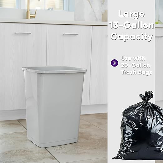 Superio Large Kitchen Trash Can 13 Gallon, 52 Qt Waste Bin for Kitchen, Garage, Indoor and Outdoor Trash Can (4, White Smoke)
