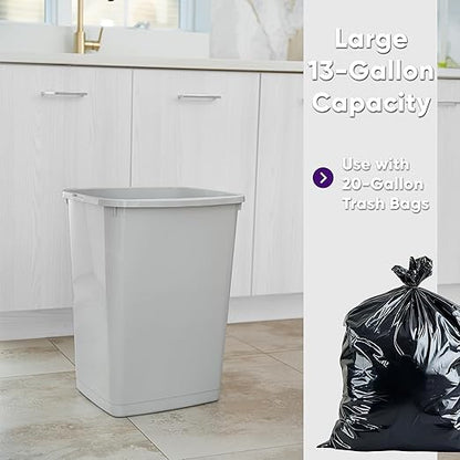 Superio Large Kitchen Trash Can 13 Gallon, 52 Qt Waste Bin for Kitchen, Garage, Indoor and Outdoor Trash Can, White Smoke