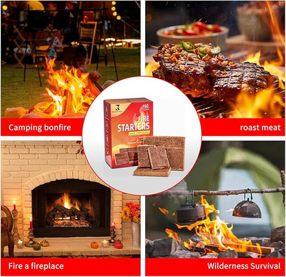 Fire Starter 160 pcs - Fire Starters for Campfire, Outdoor Fire Pit, Wood Stove, Logs Fireplaces, BBQ, Water Resistant & Odorless Firestarter - Camping Essentials