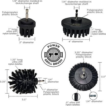 Power Grill Brush - Grill Brush 5 Piece BBQ Cleaning Kit - Nylon Safe Bristle, Wire Free, Safe for All Grates Stainless Steel, Porcelain, Charcoal Smoker Grill Cleaner Scraper, Accessories Outdoor
