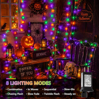 YEGUO 165ft 500 LED Halloween String Lights, Clear Wire Christmas String Lights Indoor, 8 Modes Twinkle Tree Lights Plug in with Timer Memory(Orange Purple and Green)