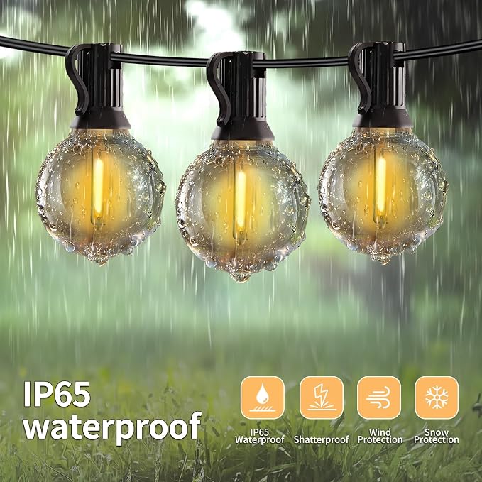 SANBEN Outdoor String Lights-100ft 50+2 G40 Bulbs Patio Lights with Remote | Dimmable & Timer, IP65 Waterproof & Shatterproof, 24V Low-Voltage LED Lights for Outside Deck Garden Backyard Porch Party