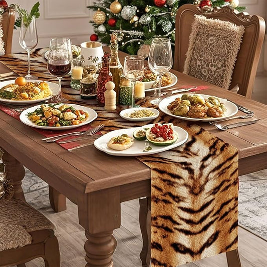 Tiger Print Table Runner,Dining Decor for Kitchen Coffee Table Family Dinners Holiday Parties Wedding Events Decor(13x72 inch)