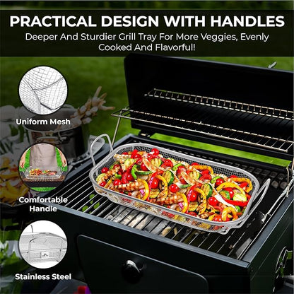 Homi Styes Grill Baskets for Outdoor Grill – 15 x 11-inch Vegetable Grill Basket – Grill Vegetable Basket with Handles – Rustproof Stainless Steel Mesh Veggie Grilling Basket