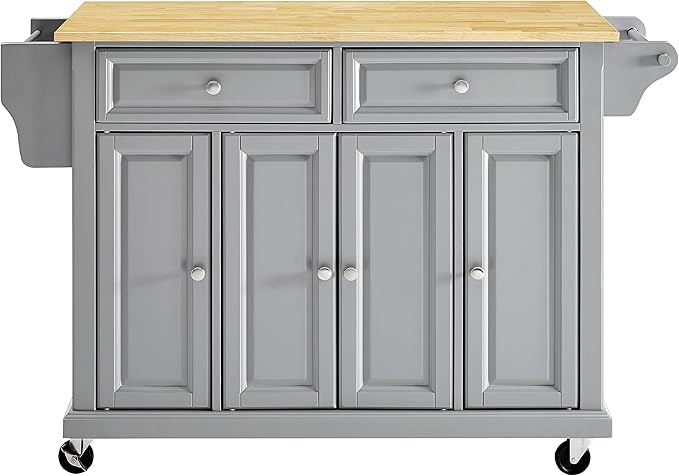 Crosley Furniture Full Size Wood Top Rolling Kitchen Island Storage Cart, Microwave Stand, Spice Rack, Gray