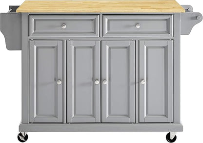 Crosley Furniture Full Size Wood Top Rolling Kitchen Island Storage Cart, Microwave Stand, Spice Rack, Gray