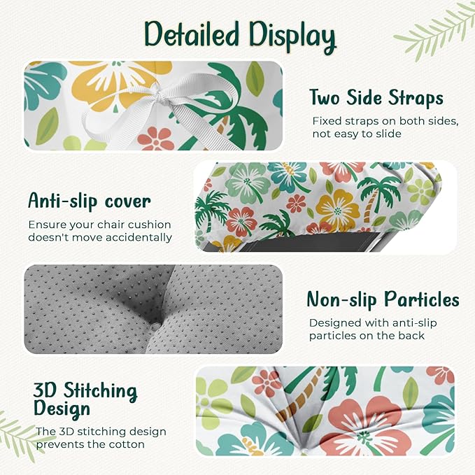 2 Pack Outdoor Chaise Lounge Chair Cushion 75.1 x 22.8 x 4.7 Inches 100% Waterproof Replacement Cotton Patio Pool Lounge Chair Cushion for Outdoor Furniture with Ties, Green Coconut Tree