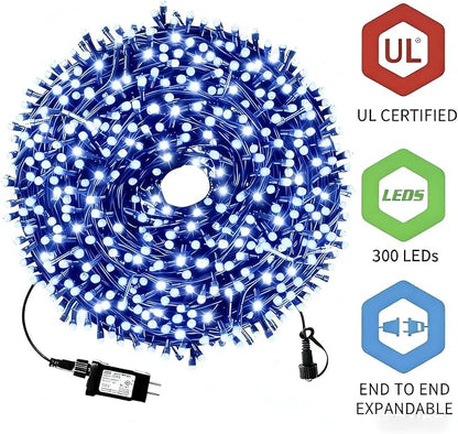 MZD8391 105FT 300LED Christmas Light, Christmas Tree Light, Blue White | Waterproof, 100% UL Listed, 8 Light Mode, Timer & Memory, 4 Set End To End Connect, LED Christmas String Light Outdoor Indoor