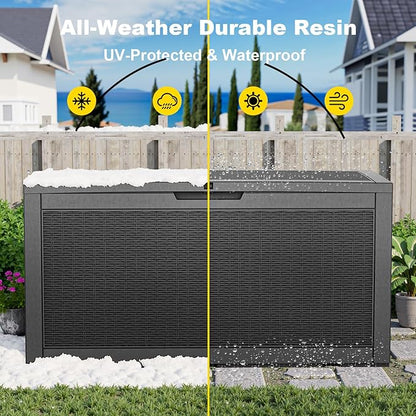 120 Gallon Large Outdoor Storage Box Waterproof, UV Resistant Resin Deck Box with Hydraulic Rod for Patio Furniture,Garden Tools,Cushions, Easy to Install（Black）