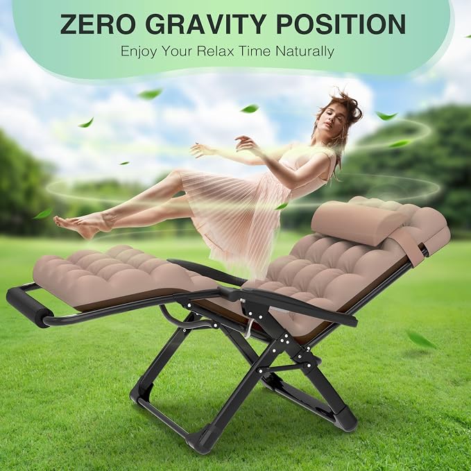 Suteck Oversized Zero Gravity Chair, 500LBS 33" XXL Reclining Lounge Chairs | W/Removable Cushion&Headrest, Upgraded Lock, Big Cup Holder and Footrest, Reclining Camping Chair Recliner for Indoor Outdoor