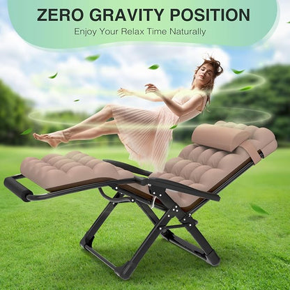 Suteck Oversized Zero Gravity Chair, 500LBS 33" XXL Reclining Lounge Chairs | W/Removable Cushion&Headrest, Upgraded Lock, Big Cup Holder and Footrest, Reclining Camping Chair Recliner for Indoor Outdoor