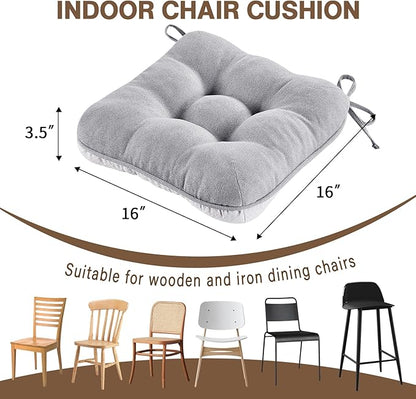 BETU Chair Cushions for Dining Chairs Set of 4,3.5" Thick Kitchen Table Chair Pads with Ties,Non Slip Backing and Covers, Seat Cushion for Dining Room,Bar,Patio Chairs,15.5"X15.5"X3.5",Light Grey