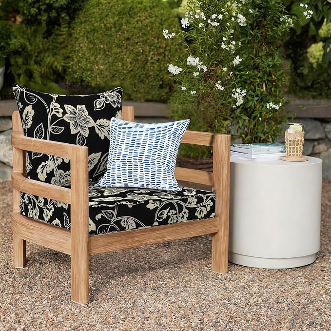 DYTXIII Outdoor Deep Seat Cushion Set, Water Repellent 24"x24" Patio Thick Cushions Replacement with Seat & Back Pillow for Patio Sofa, Wicker Chair, Couch - Vines Black