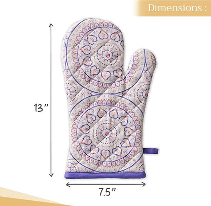 Maison d'Hermine Oven Gloves 100% Cotton Oven Mitt 7" x 13" with Loop Heat Resistant BBQ Cooking Gloves Baking Grilling Kitchen Hotel Home Farmhouse Spring Summer (Pack of 1, Mandala)