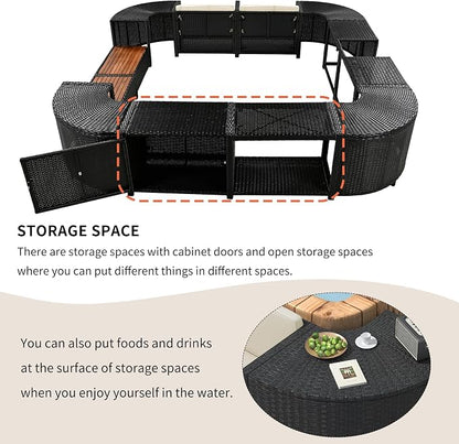 Merax Patio Furniture Set with Mini Sofa, Wooden Seats and Storage Spaces, Outdoor Conversation Sets for Patio, Lawn, Garden
