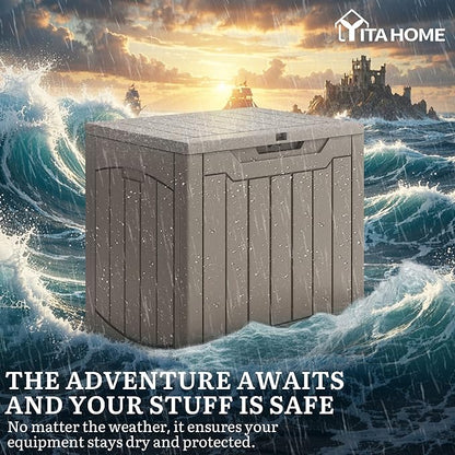 YITAHOME 31 Gallon OutdoorDeck Box, Lockable Resin Storage Box and Waterproof Package Delivery Box for Patio, Garden, Poolside, Cushions, Supplies & Sports Gear, Taupe