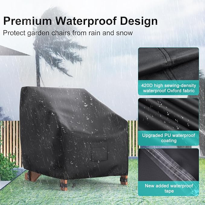 Adirondack Outdoor Chair Covers Waterproof 33"Wx35"Dx36"H, Black | 2 Pack Patio Furniture Covers Protect from Rain and UV; Heavy-Duty Oxford Fits Lounge, Deep-Seat & High-Back Chairs on Lawn