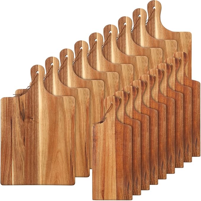 18 Pcs Acacia Wood Cutting Board Set with Handle, Bulk Chopping | Large Serving Boards for Charcuterie, Engraving Ready, 16x10 & 16x5 Inch, Wedding Housewarming Gifts, Natural Acacia Wood