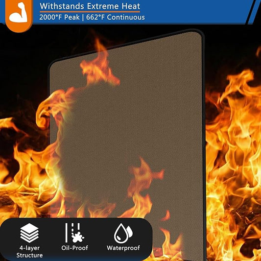 Under Grill Mat for Outdoor Grill, Anze 4-Layer Fireproof Deck Protector Double-Sided Fire-Resistant Patio Floor Matt Oilproof Waterproof BBQ Fireplace Pad 38 x 65 inch, Brown