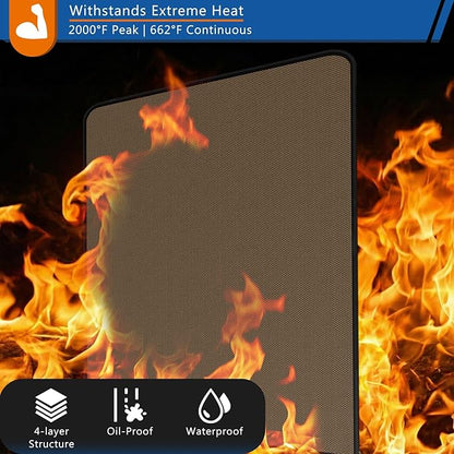 Under Grill Mat for Outdoor Grill, Anze 4-Layer Fireproof Deck Protector Double-Sided Fire-Resistant Patio Floor Matt Oilproof Waterproof BBQ Fireplace Pad 48 x 90 inch, Brown