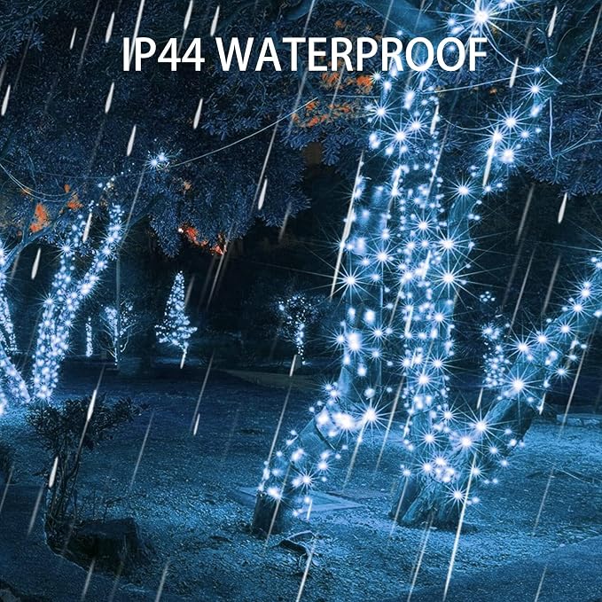 Dazzle Bright 300 LED Christmas String Lights, 100 FT Connectable Waterproof String Lights Green Wire with 8 Modes, Christmas Decorations for Indoor Outdoor Xmas Party Yard Garden (White) (Pack of 2)