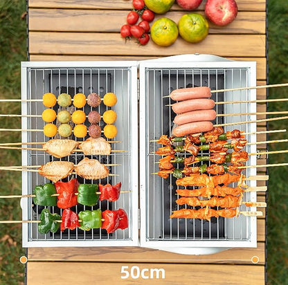 Portable Charcoal Grill Metal Small Barbecue Grill Metal Small Barbecue Grill Suitable for Outdoor Camping, Picnics, Parties, Beach Barbecues (Color : Black)