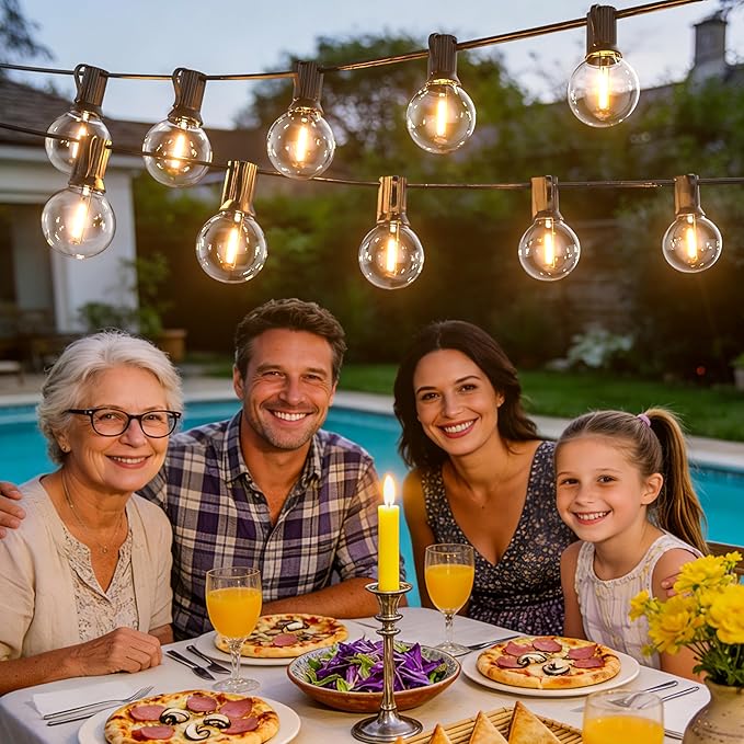 Outdoor-String-Lights-Patio-LED-Light-Outside 200FT Waterproof Dimmer Remote Outdoor Lighting with 3 Modes G40 Globe Plastic LED Bulbs Hanging Lights Connectable for Backyard Yard Porch Party