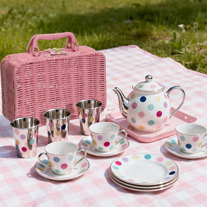Mini Wicker Picnic Basket, Decorative Prop Suitcase Vintage Storage Hamper Makeup Organizer, 8.7" Metal Lock Rattan Storage Box with Handles for Sundries Travel Camping and Outdoor Party (Pink, Small)