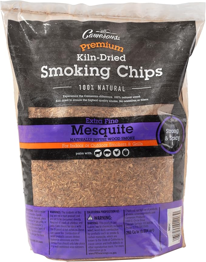 Camerons All Natural Extra Fine Mesquite BBQ Wood Chips - 260 Cu. in. Bag, Approx 2 lbs - Kiln Dried Sawdust Shavings for Cocktail Smoking Guns, Smokers, Smoke Boxes - Barbecue Grilling Gifts for Men