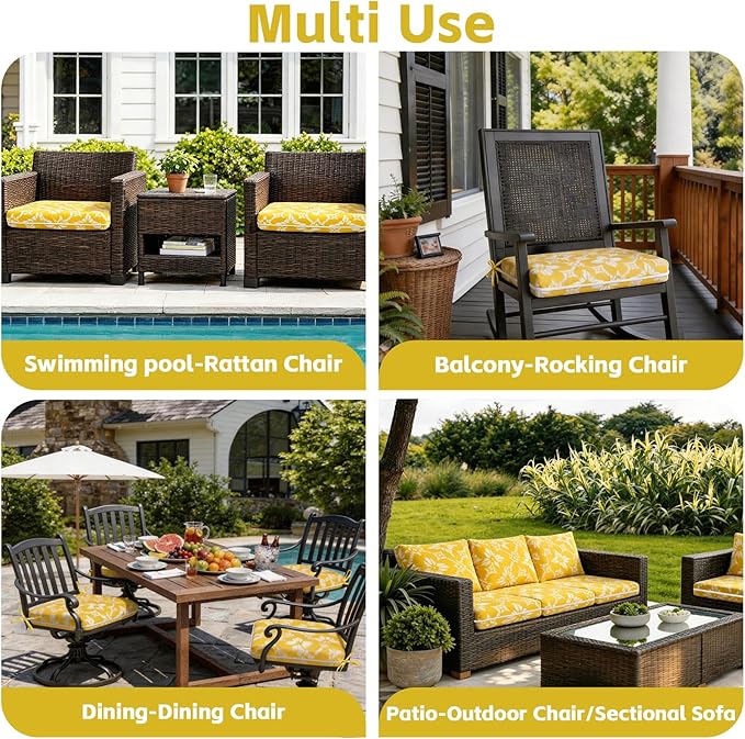 COZYVIDA Outdoor Chair Cushions Set of 4, 20"x20" Square Seat Pads with Tie Straps and YKK Zippers, 30D High-Density Foam, Water-Resistant Fabric,UV-Resistant 1000+ Hrs