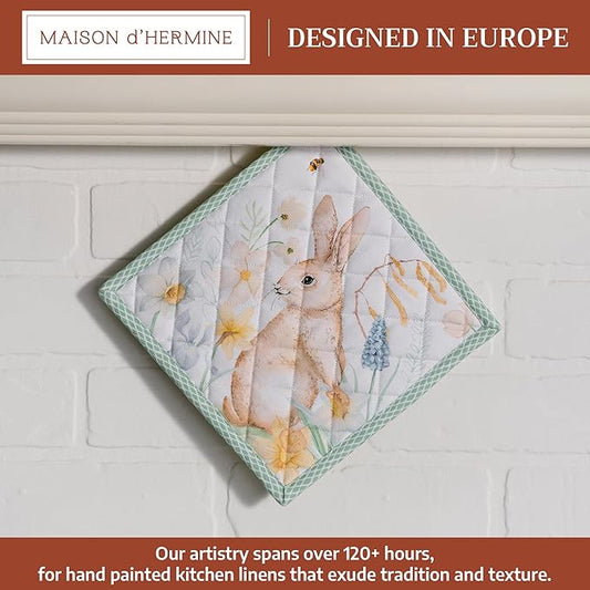 Maison d' Hermine Pot Holders 100% Cotton Heat Resistant Potholders 8" x 8" Hot Pads with Loop BBQ Cooking Baking Hotel Farmhouse Kitchen Handling Hot Pans Spring Summer (Pack of 1, Easter Dew)