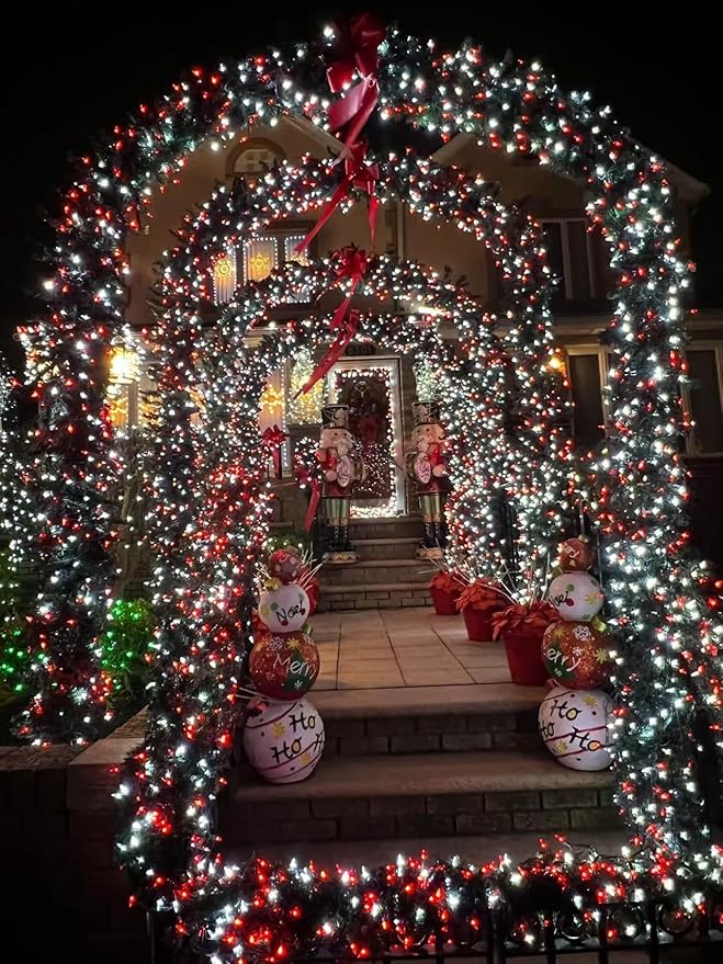 YEGUO 165ft 500 LED String Lights Indoor, Red and White Christmas Light Outdoor Waterproof, 8 Modes Green Wire Plug in with Timer Memory