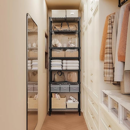 M MZG 8 Tier 2000 lbs Storage Rack Metal Wire Shelving Unit, Storage Standing Shelf Organizer for Laundry Bathroom Kitchen Pantry Closet Garage Basement Utility Room, Black 13.8" D x 23.6" W x 79.5" H