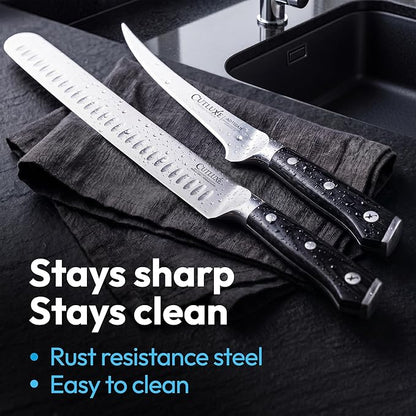 Cutluxe 2-Piece Carving Knife Set for BBQ & Brisket – Razor-Sharp German Steel – 12" Slicing & 6" Boning Knife for Meat Cutting, Sheaths Included, Full Tang & Ergonomic Handles – Artisan Series
