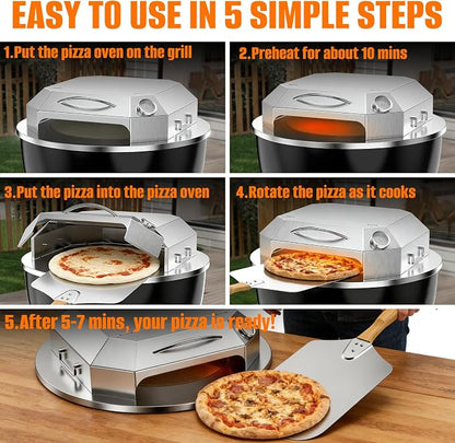 Onlyfire Stainless Steel Pizza Oven Kit for 22 Inch Charcoal Kettle Grilll | Outdoor Grill Top Pizza Oven Kit, Pizza Maker Tool Set Including Pizza Chamber, Pizza Stone, Pizza Peel and Thermometer