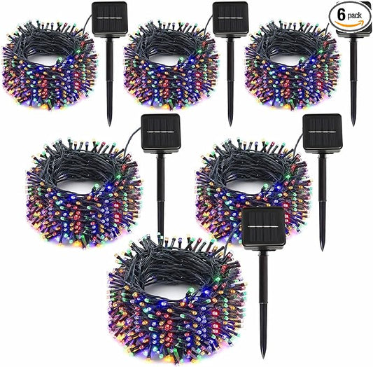 SyouHome Solar String Lights Outdoor, 6 Pack 600 LED Solar Christmas Lights | 236FT, 8 Modes, Auto ON/OFF, Memory Function, Multicolor Waterproof Outdoor Light for Garden, Patio, Balcony, Christmas Decor