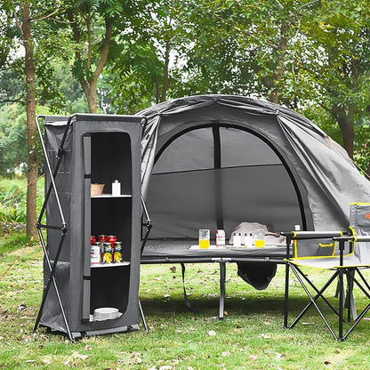 Giantex Folding Camping Storage Cabinet with 3 Shelves and Carry Bag, Portable Outdoor Organizer Kitchen Table, Quick Set-up for BBQ, Picnic, Backyard, Compact Pop-Up Cupboard, 55''H