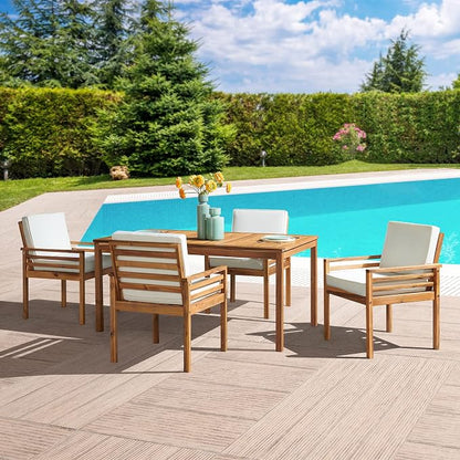 Alaterre Furniture, Okemo Acacia Wood Outdoor Dining Set, 63" W, Natural