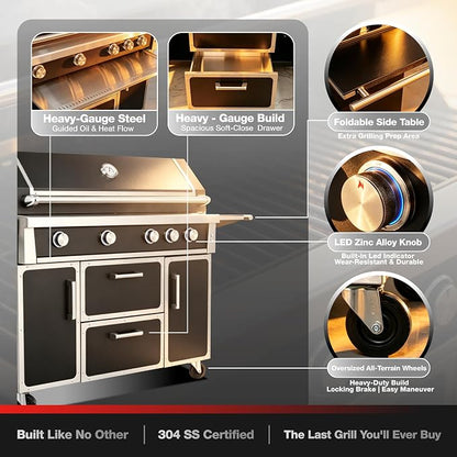 LPG 4 Cast Burners Outdoor Kitchen Grill Island, 99,000 BTU, Black Painting