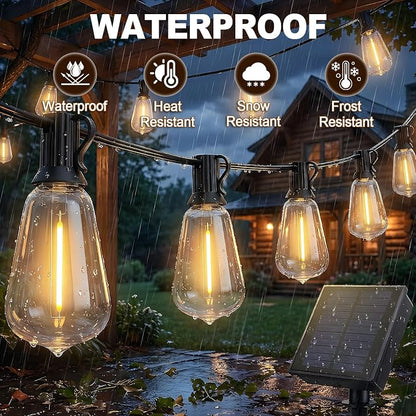 37FT Solar String Lights Outdoor Waterproof Patio Lights with Remote and 10+1 LED Shatterproof Bulbs, 3 Light Modes Dimmable & Timer Solar Lights for Backyard Porch Garden Wedding Decor
