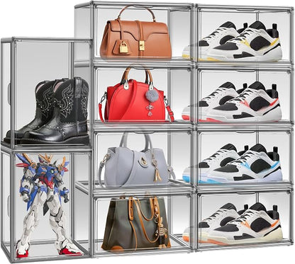 2 Pack Black Acrylic Shoe Boxes, Space-Saving Everyday Sneaker Storage | Size 12, SPACE-SAVING STACKABLE DESIGN – Build upward to organize shoes while using less closet, shelf or floor space.